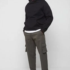 Man Casual Trousers Cargo Pants With Poppers - Dark Green