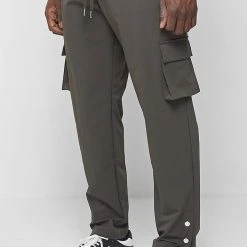 Man Casual Trousers Cargo Pants With Poppers - Dark Green