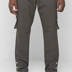 Man Casual Trousers Cargo Pants With Poppers - Dark Green