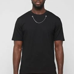 Man T-Shirts T-SHIRTS & TOPS Chain Detail T-Shirt - Black