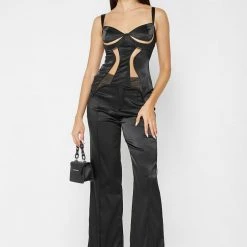 Woman Tops Mesh Contour Corset Top - Black TOPS & T SHIRTS
