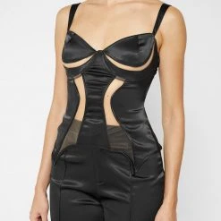 Woman Tops Mesh Contour Corset Top - Black TOPS & T SHIRTS