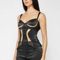 Woman Tops Mesh Contour Corset Top - Black TOPS & T SHIRTS