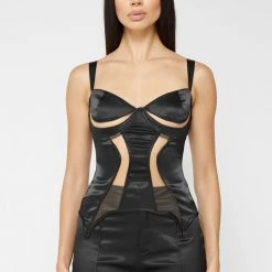 Woman Tops Mesh Contour Corset Top - Black TOPS & T SHIRTS