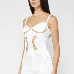 Woman Tops Mesh Contour Corset Top - White TOPS & T SHIRTS