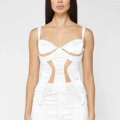 Woman Tops Mesh Contour Corset Top - White TOPS & T SHIRTS