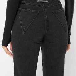 Woman Denim Mid Rise Flared Jeans - Black