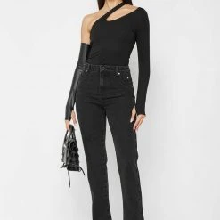 Woman Denim Mid Rise Flared Jeans - Black
