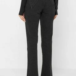 Woman Denim Mid Rise Flared Jeans - Black