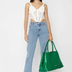 Woman Denim Mid Rise Flared Jeans - Mid Blue