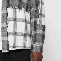 Man Shirts Mixed Check Distressed Shirt - Grey