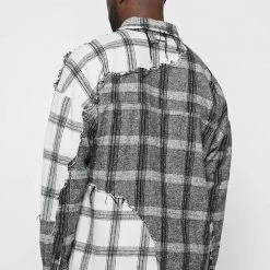 Man Shirts Mixed Check Distressed Shirt - Grey