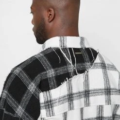 Man Shirts Mixed Check Distressed Shirt - Off White