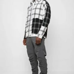 Man Shirts Mixed Check Distressed Shirt - Off White
