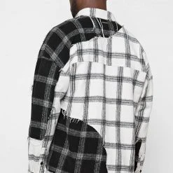Man Shirts Mixed Check Distressed Shirt - Off White