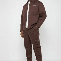 Man Casual Trousers Multi Pocket Cargo Pants - Brown