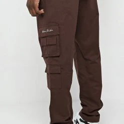 Man Casual Trousers Multi Pocket Cargo Pants - Brown