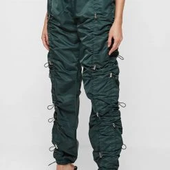 Woman Trousers Nylon Bungee Ruched Cargo Pants - Forest Green