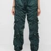 Woman Trousers Nylon Bungee Ruched Cargo Pants - Forest Green