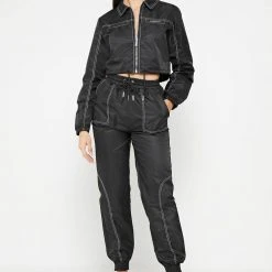 Woman Trousers TRACKSUITS Nylon Contrast Stitch Track Pants - Black