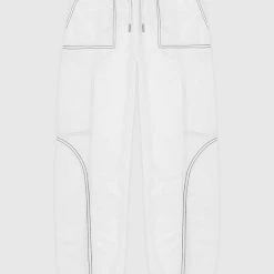 Woman Trousers Nylon Contrast Stitch Track Pants - White TRACKSUITS