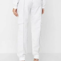 Woman Trousers Nylon Contrast Stitch Track Pants - White TRACKSUITS