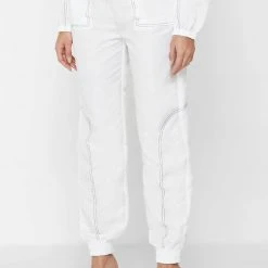 Woman Trousers Nylon Contrast Stitch Track Pants - White TRACKSUITS