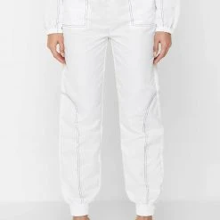 Woman Trousers Nylon Contrast Stitch Track Pants - White TRACKSUITS