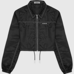 Woman Jackets Nylon Contrast Stitch Track Top - Black