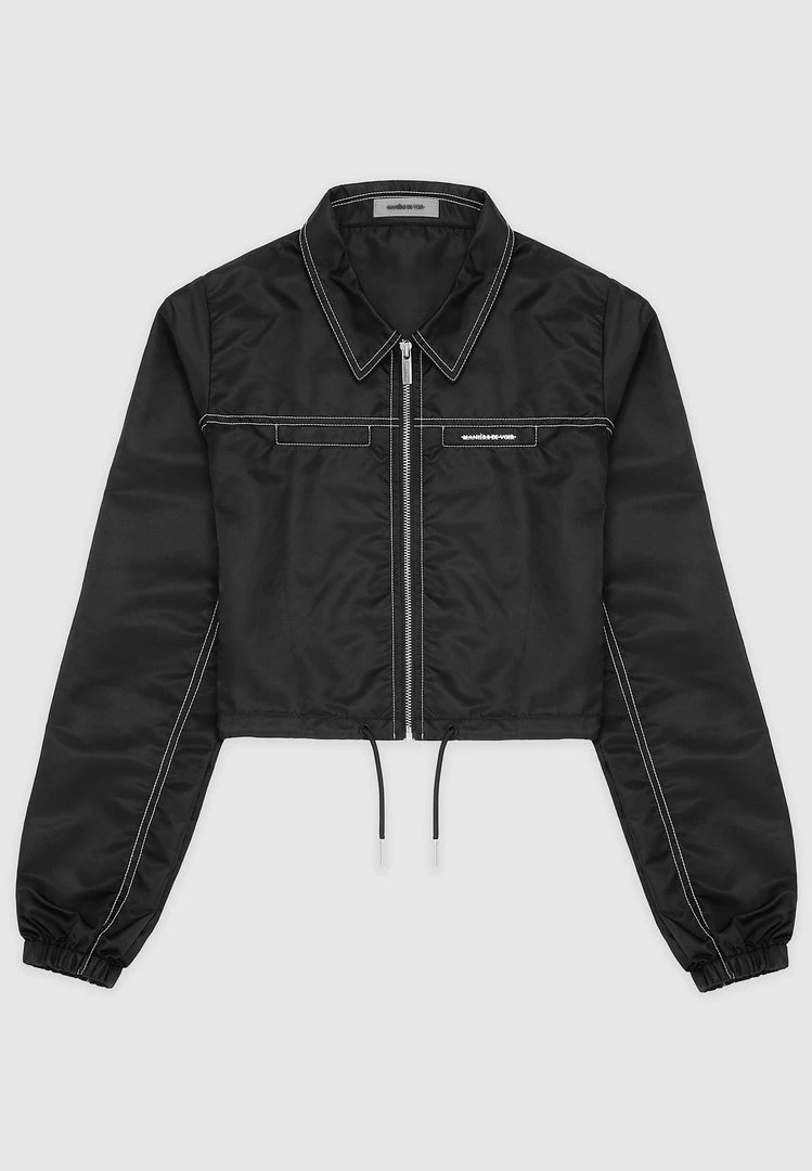 Woman Jackets Nylon Contrast Stitch Track Top - Black