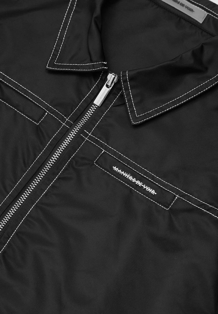 Woman Jackets Nylon Contrast Stitch Track Top - Black