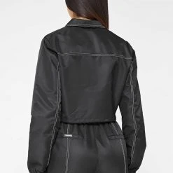 Woman Jackets Nylon Contrast Stitch Track Top - Black