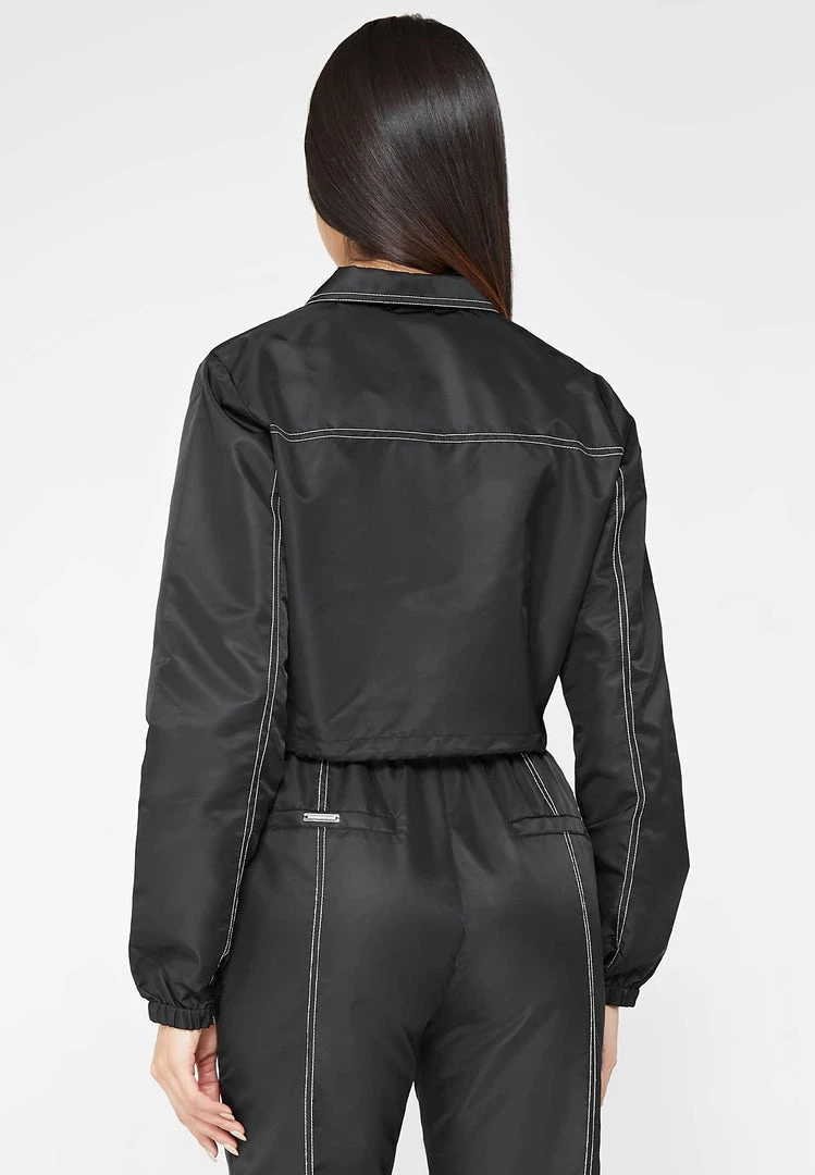 Woman Jackets Nylon Contrast Stitch Track Top - Black