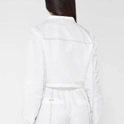 Woman Jackets Nylon Contrast Stitch Track Top - White