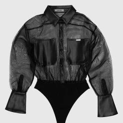 Woman Tops Organza Bodysuit - Black