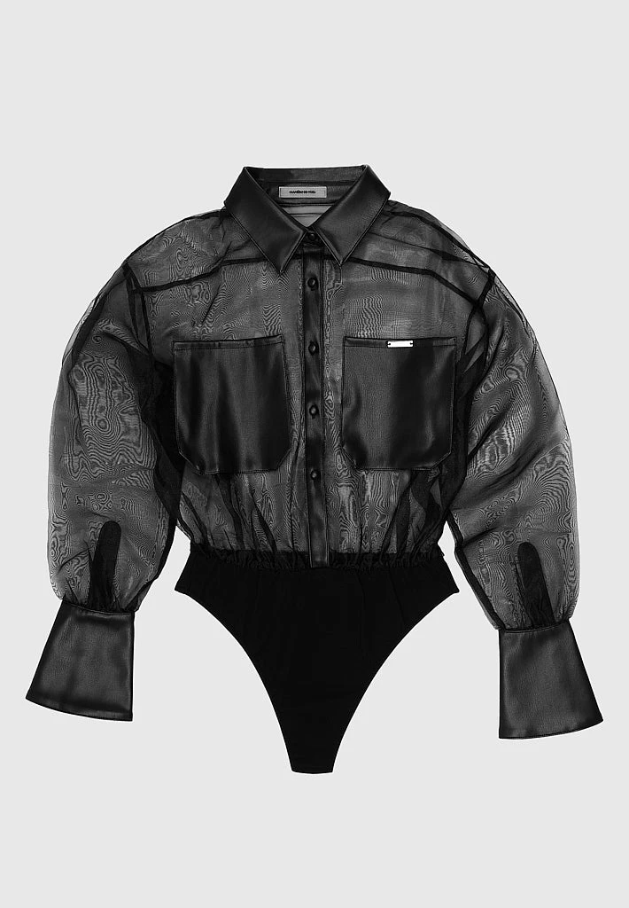Woman Tops Organza Bodysuit - Black