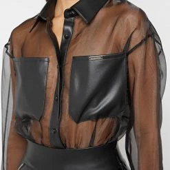 Woman Tops Organza Bodysuit - Black