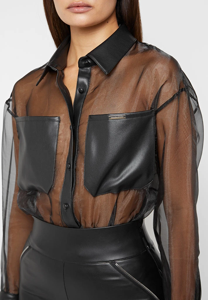 Woman Tops Organza Bodysuit - Black