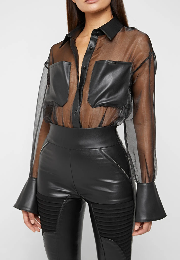 Woman Tops Organza Bodysuit - Black