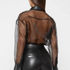Woman Tops Organza Bodysuit - Black