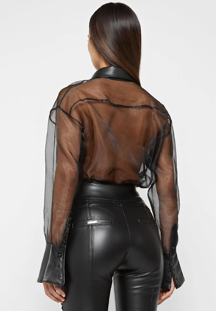 Woman Tops Organza Bodysuit - Black