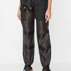 Woman Trousers Organza Cargo Trousers - Black