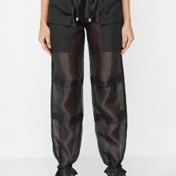 Woman Trousers Organza Cargo Trousers - Black