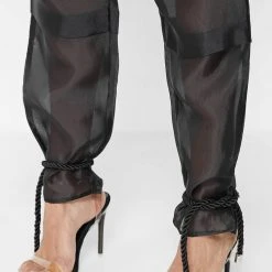 Woman Trousers Organza Cargo Trousers - Black