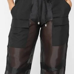 Woman Trousers Organza Cargo Trousers - Black