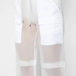 Woman Trousers CARGO PANTS & JOGGERS Organza Cargo Trousers - White