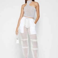 Woman Trousers CARGO PANTS & JOGGERS Organza Cargo Trousers - White