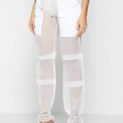Woman Trousers CARGO PANTS & JOGGERS Organza Cargo Trousers - White