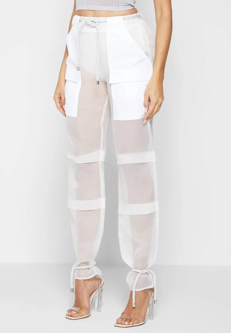 Woman Trousers CARGO PANTS & JOGGERS Organza Cargo Trousers - White