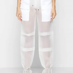 Woman Trousers CARGO PANTS & JOGGERS Organza Cargo Trousers - White